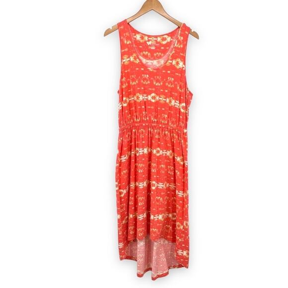 Natural Reflections orange scoop neck high low hem ikat sleeveless dress large - Picture 8 of 8